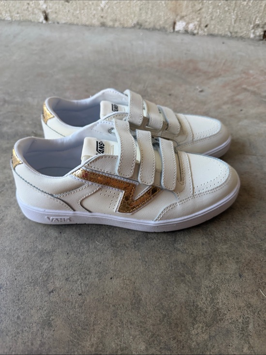 Vans Shoes - Vans White Sneakers with Gold Accent Velcro Straps